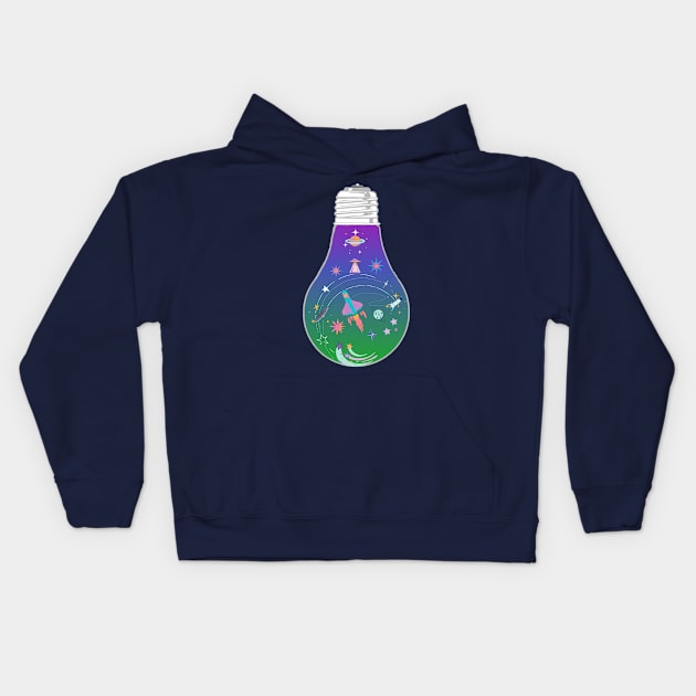 Galaxy space rocket planet light bulb - Kawaii Kids Hoodie by LukjanovArt